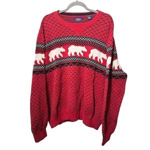 Chaps Polar‎ Bear Fair Isle Sweater Men's XXL Red Crewneck Winter Vintage Style